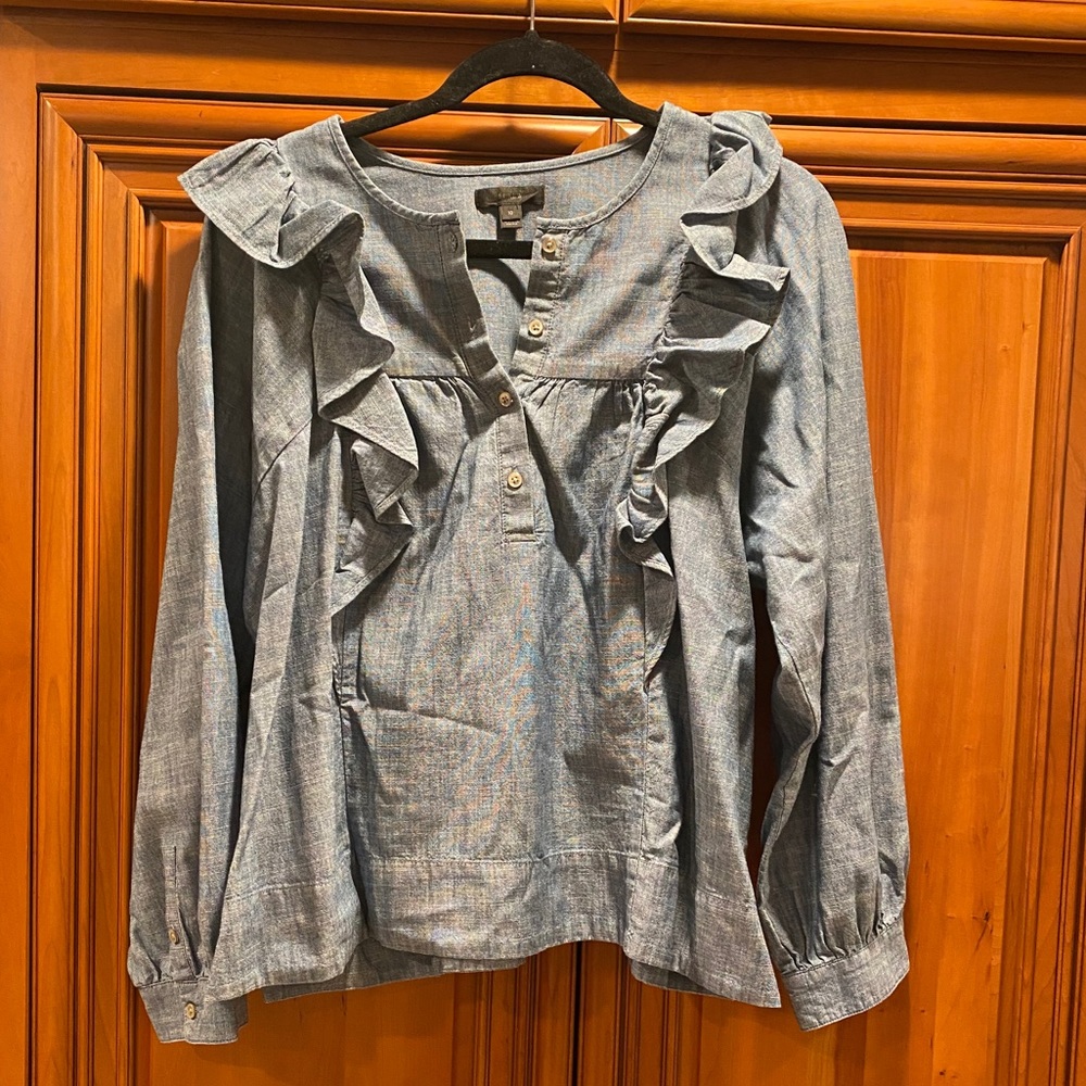 J.Crew Chambray Ruffle Top